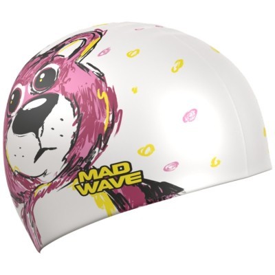 Юниорская силиконовая шапочка  Madwave Shaggy bear Белый