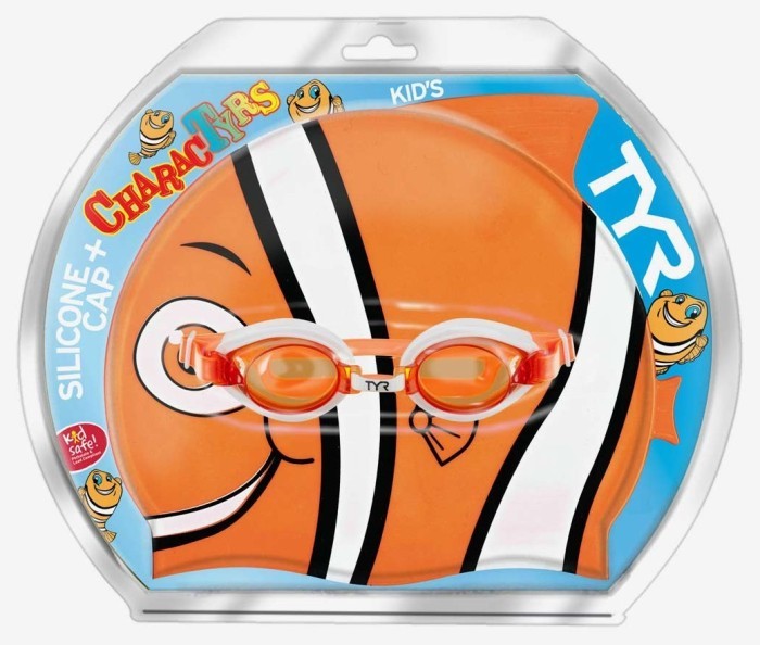 Набор для плавания (очки и шапка) TYR Happy Fish Charactyrs Splash Pack 810 Оранжевый